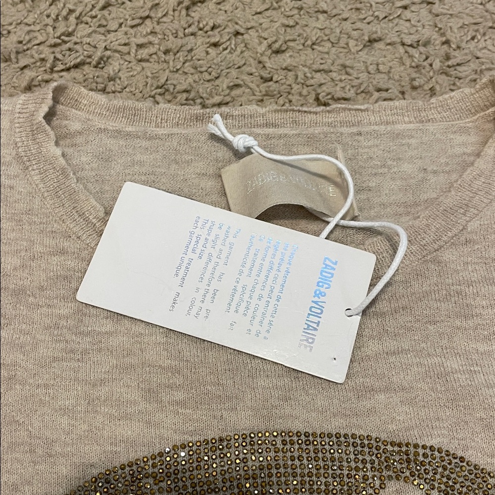 ZADIG & VOLTAIRE 100% thin cashmere skull embellished sweater M NWT defect - Picture 8 of 13